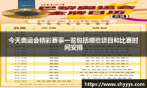 今天奥运会精彩赛事一览包括哪些项目和比赛时间安排